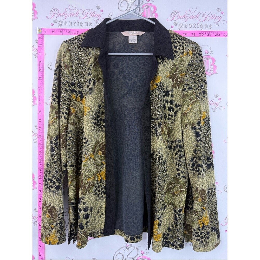 TanJay cardigan Olive Green Black Floral Velvet Cardigan